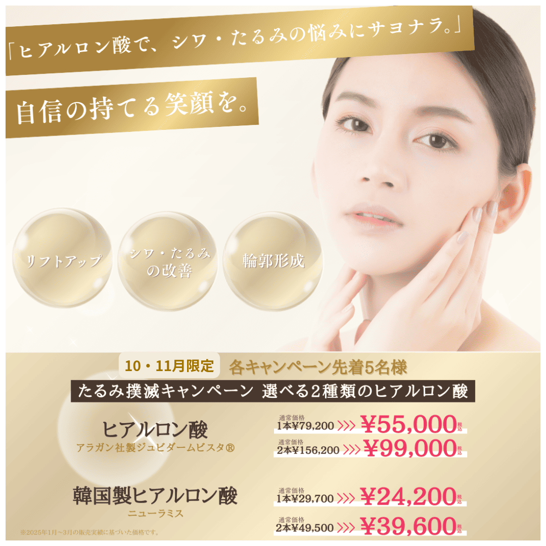 たるみ撲滅キャンペーン！選べる2種類のヒアルロン酸