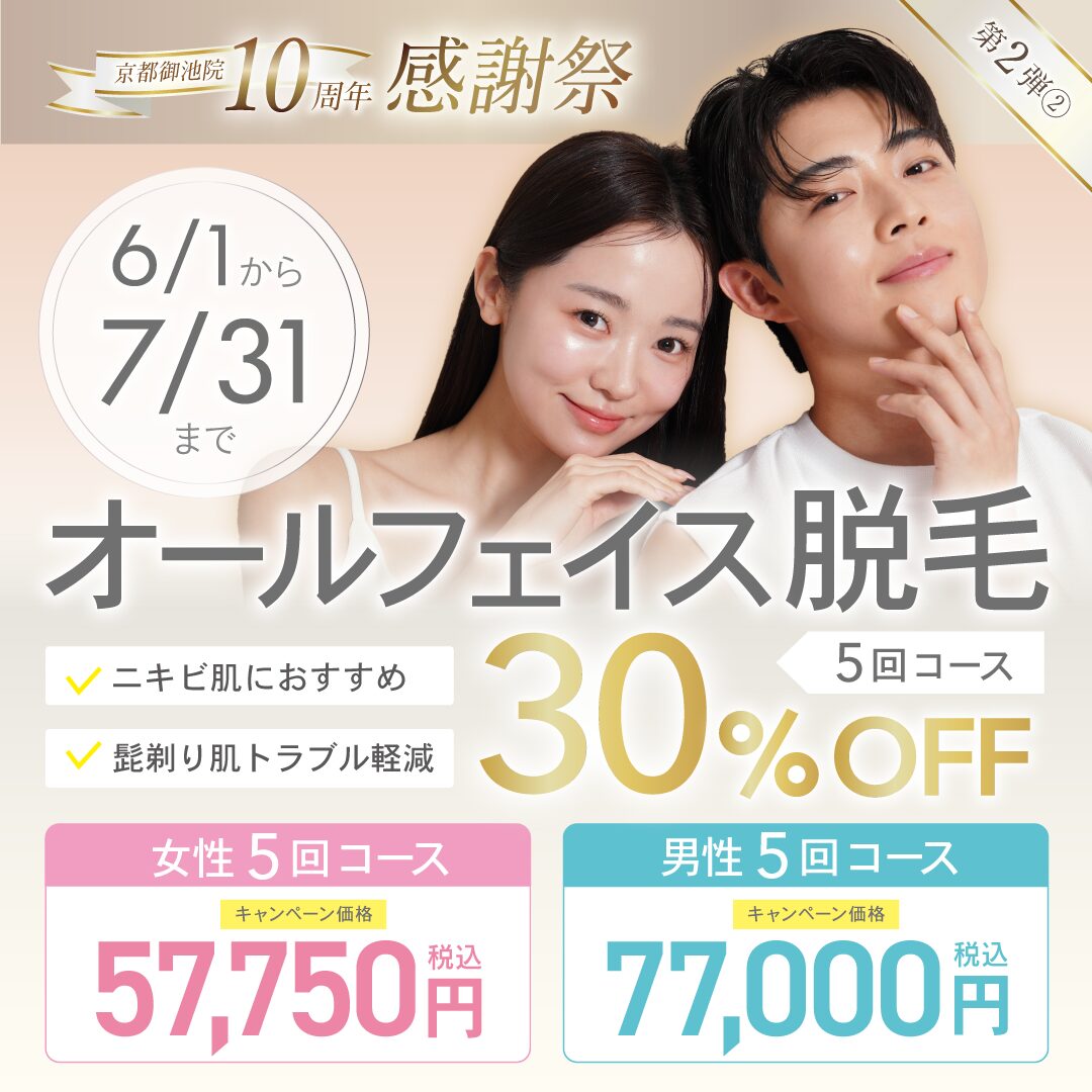 感謝を込めて、10周年記念企画【第二弾】「オールフェイス脱毛」が今だけ限定30%OFF！